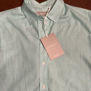 Everlane Women’s 100% Cotton Button Down Shirt Green white pinstripe Size 0 NWT